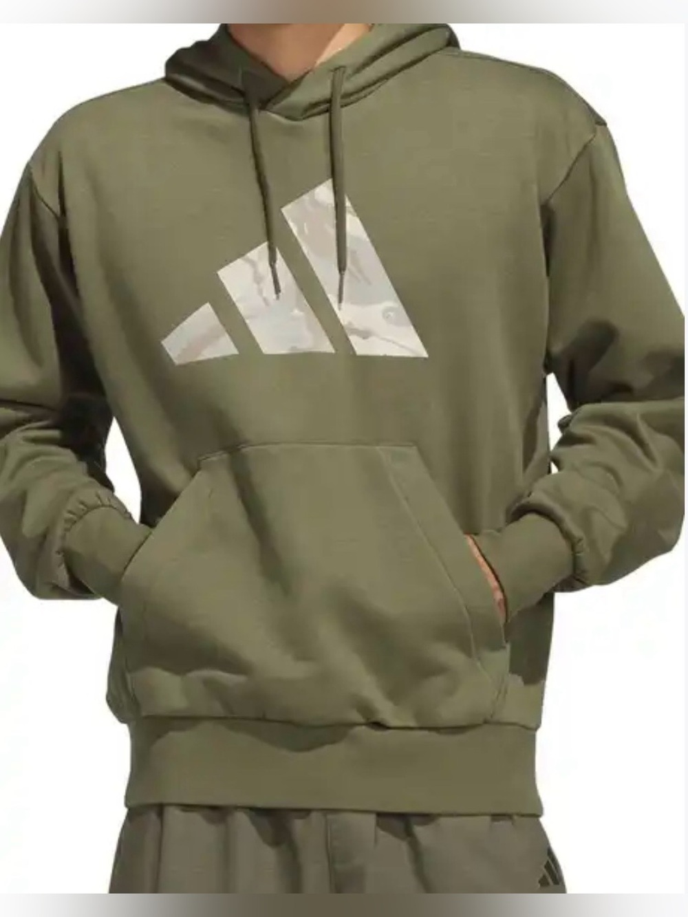 adidas Men’s Olive Green Pullover Hoodie with Pale Trefoil Logo Size Medium